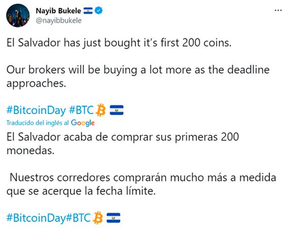 El Salvador bought its first bitcoin with more investments in crypto announced. The operation with the cryptocurrencies was carried out through the Mexican exchange Bitso. The government would have invested more than US$20 million.