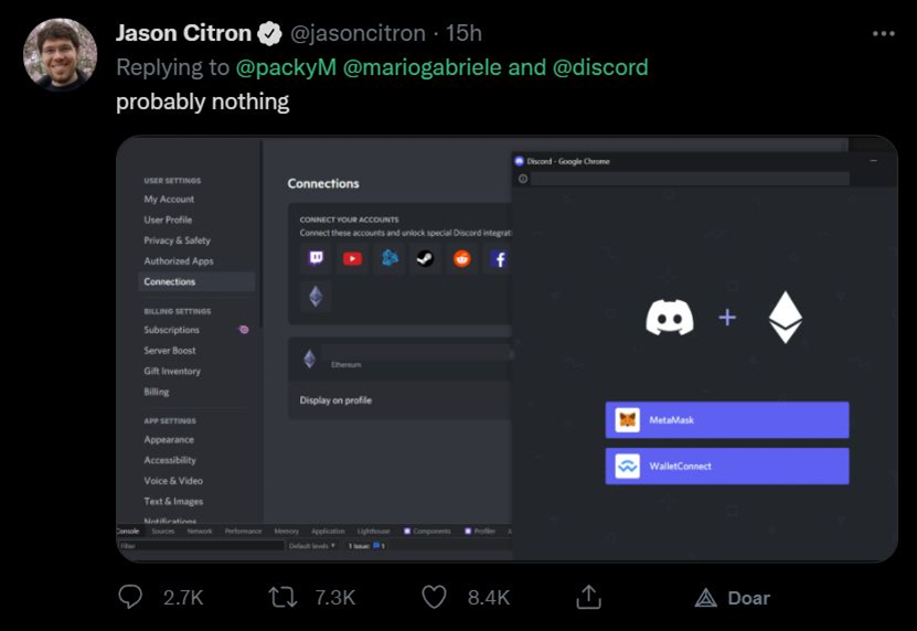 Discord to have integration with Ethereum and NFTs. If it happens, this integration can be essential for adopting cryptocurrencies and bringing revenue to Discord.