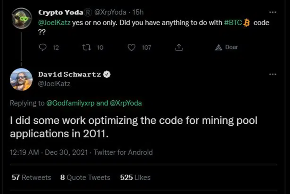 Ripple CTO stated that he has already worked in Bitcoin code to improve Bitcoin mining. He was at the time under the alias  Joel Katz.