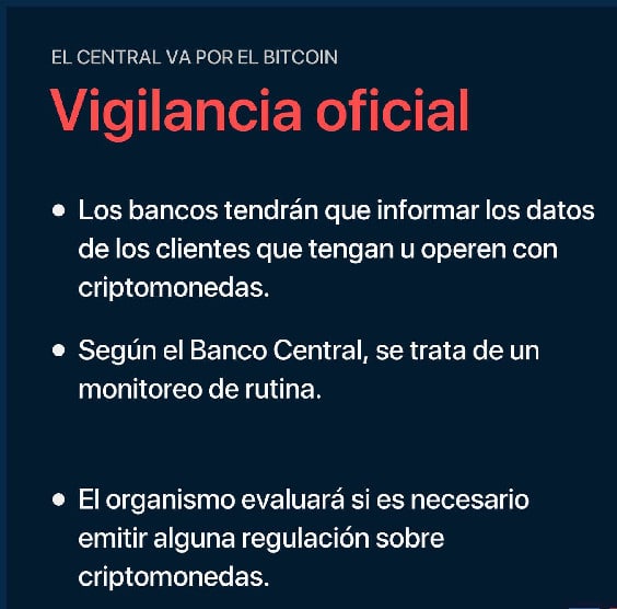 The Central Bank of Argentina (BCRA), the largest financial authority that governs the country's monetary policy, ordered Argentine commercial banks to account for customers that carry out transactions with Bitcoin or other cryptocurrencies.