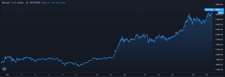 Bitcoin continues the race not slowing down and carrying all market with it. Bitcoin price new ATH just got to $29,000 and is aiming for $30,000.