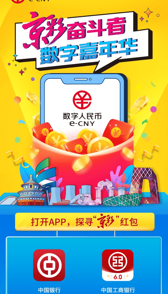 BDigital Yuan distribution will take place through a lottery in Beijing. Lucky winners will receive one of the 200 000 "red envelopes". 